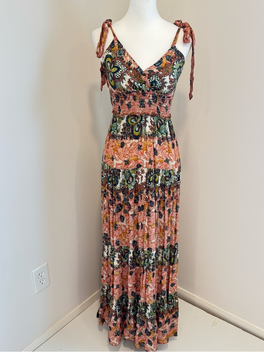 Free People Bohemian Let's Smock About It Floral Maxi Dress Beach Resort XS - Picture 2 of 8